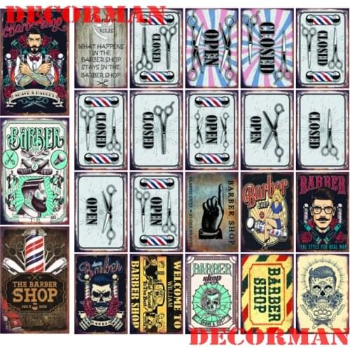 [ Mike86 ] Barber Shop OPEN CLOSED Metal tin sign Wall Plaque Retro Garage Plates Painting Pub Decor LTA-2030 20*30 CM