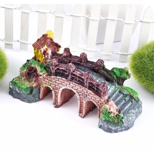 1pc Resin Bridge Aquarium Bridge 10*4.8*4CM Landscape Ornament Pavilion Tree Fish Tank Decor Gardening Resin Ornaments