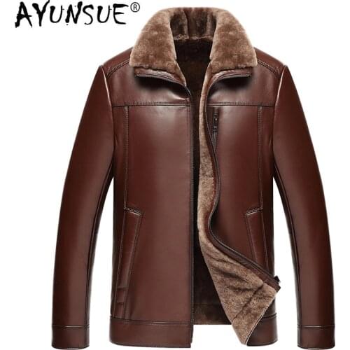 AYUNSUE Genuine Sheepskin Leather Jacket Men 100% Real Wool Liner Short Mens Fur Coat Warm Jackets 2020 Veste 22-1687 KJ1562