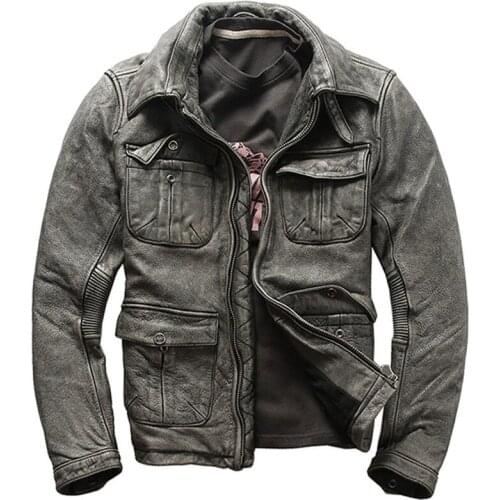 Old Fashion Distressed Genuine Leather Mens Jacket Street Style Motorcycle Suit Coats Men Oversize Outwear Men Clothes Winter