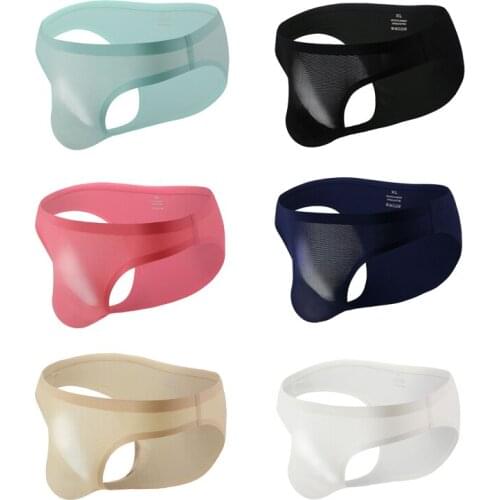 Mens underwear sexy seamless temptation ice silk triangle striped low waist one piece fun quick-drying breathable comfortable