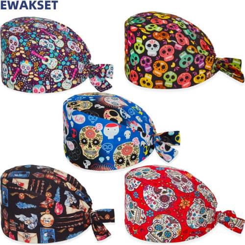 New Working Surgicals Hat 100% Cotton Beauty Salon Pet Shop Lab Nursing Cap Cartoon Printing Nurse Workers Scrubs Hats Wholesale