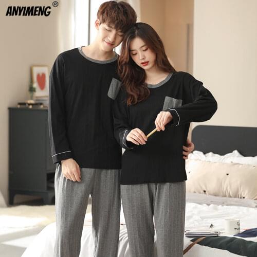 Autumn Winter New Design Pajamas Set for Couple Cotton Loungewear for Couples Fashion Pajamas for Men Solid Sleepwear for Women