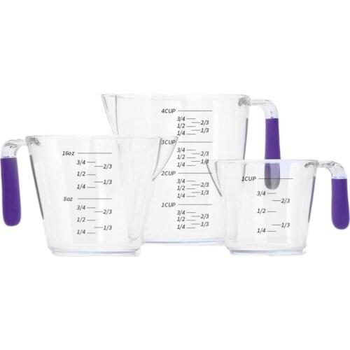 Plastic Measuring Cup with Angled Grip Measuring Cup Clear Scale Show Transparent Mug 3 Pack, (32Oz/16Oz/8Oz)