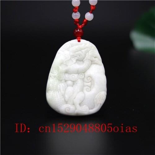 Natural White Chines Jade Dragon Pendant Ruyi Necklace Charm Jewellery Fashion Accessories Carved Amulet Gifts for Women Men