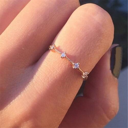 Simple Four Small Golden Crystal Women Ring Party Wedding Engagement for Women Famale Jewelry Hand Accessories Size 6-10