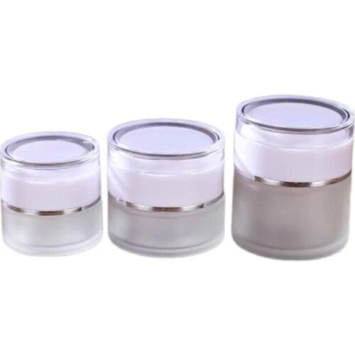 15pcs White Gold Silver Acrylic Lid Cap Cosmetic Packaging Container Empty Matte Frosted Glass Cream Jar Bottle 20G 30g 50G