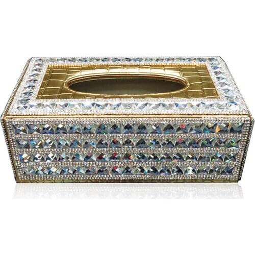 Luxury Diarmond Car Tissue Box Gold Black Bling Rhinestone Paper Towels Cover Case for Home Office Car Use