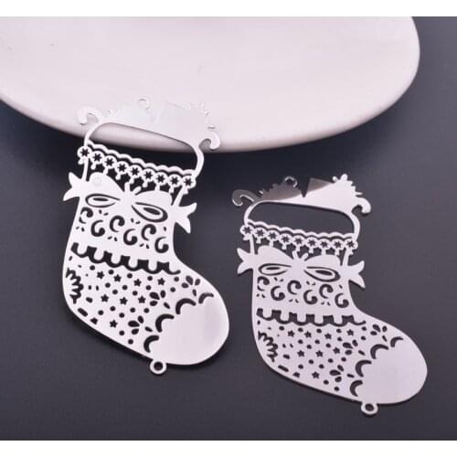 10pcs 62*32mm High Quality Rhodium plated Christmas gift socks Connectors Big Charms Jewlery Pendant Hang Suncather Accessories