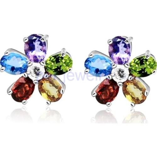 Gemstone stud earring Nature real citrine amethyst blue topaz garnet peridot 925 sterling silver 0.3ct*10pcs gems XL6080320