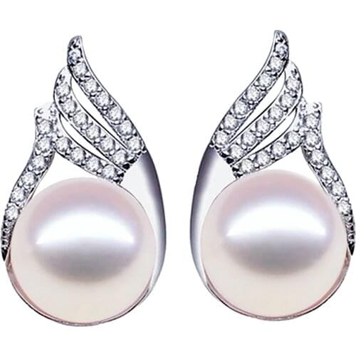 Fashion celebrities pearl earrings For Women Diamante Freshwater Pearl With Princess Style Silver Earrings Wedding Jewelry