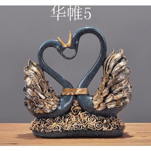 2 Pcs/Pair Resin Swan/ Deer Couple Model Figurine Animal Home Ornaments Resin Sculpture Wedding Gift Living Room Decor
