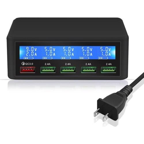 Multi-port 5USB smart phone charger QC3.0 fast charge LCD precision screen digital display charging 40W charger