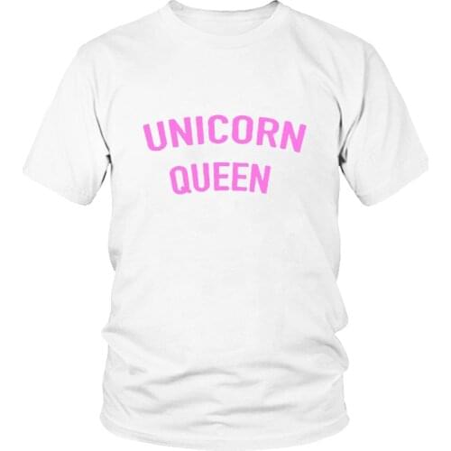 Women T Shirt Unicorn Queen Pink Letters Print Cotton Casual Funny Shirt for Lady White Black Gray Top Tee Hipster