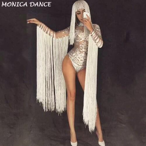 Female Singer Stage Costume Women Jumpsuits white Tassel Dance Outfit Jazz DJ DS Show Wear Performances Sexy Bodysuits Clothes