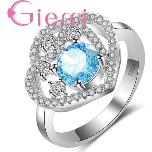 High Quality Solid 925 Sterling Silver Statement Jewelry for Women Romantic Love Heart Crystal Finger Rings Bague Female