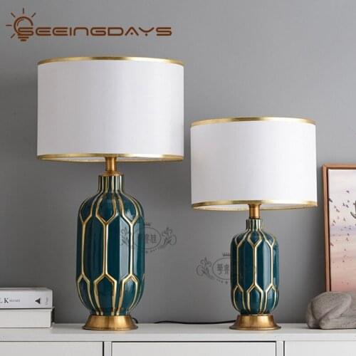 American Style Golden Ceramic Table Lamp Bedroom Light Gold Foil Home Bedside Lamp for Living Room Bed Room Decoration