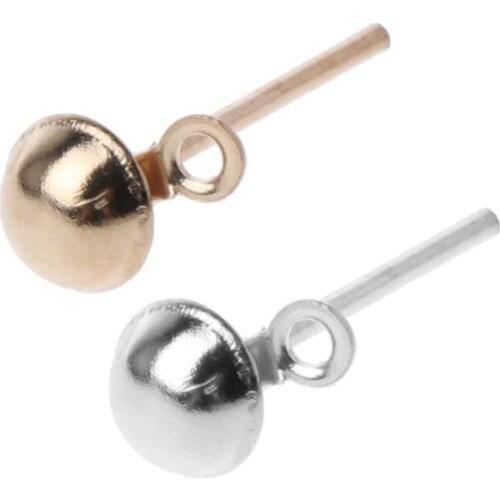 100Pcs DIY Earrings Post Pin Ball Studs with Loop For Jewelry Making Findings T4MD