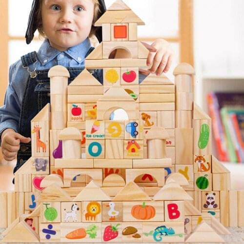103Pcs/Set Kids Wooden DIY Assembling Blocks Toy Animal Number Blocks Castle DIY Building Kids Education Parent-Child Toy
