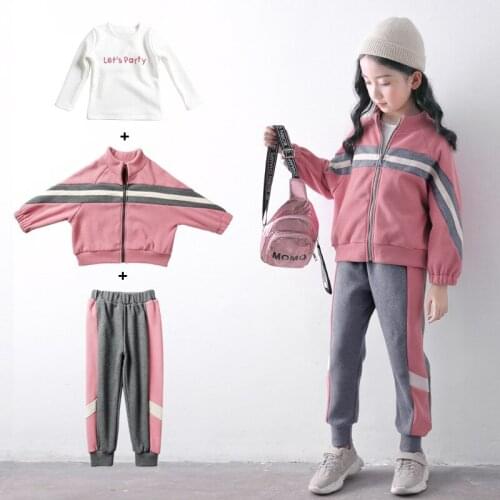 2021 Fashion Baby Girl Clothes Clothing Sets Children Clothing For Girls Girl Sets Coat+T-shirt+Pant 3Pieces 4-13 Year Old