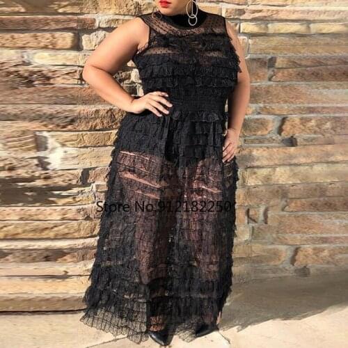 4XL 3XL Plus Size Womens Clothing Dashiki African Fashion Designer Dress 2021 Summer Autumn See Through Sleeveless Maxi Dress