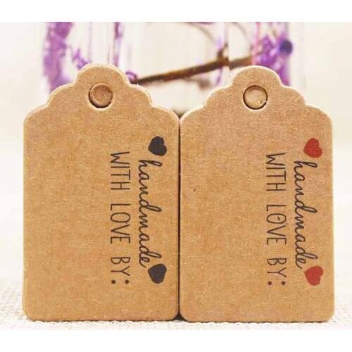5x3cm Kraft/white DIy Red heart Handmde tag label gift tag card thank you label candy/wedding brand tag label 200 pcs per lot