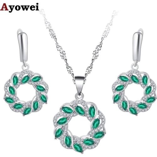 Ayowei high-end 925 silver crystal green zircon earrings / necklace / pendant / Christmas gift new JS812A