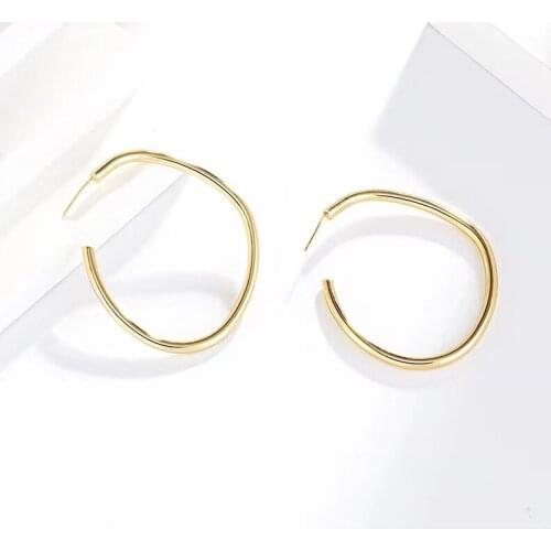 Gojomem Big Irregular Circle Hoop Earrings Brincos Simple Party Loop Earrings for Women Fashion Jewelry