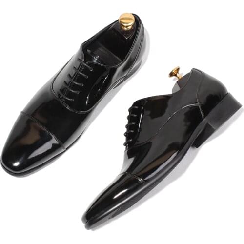 Black Patent leather Goodyear Man Shoes Flats Formal Business Shoe Lace up Handmade Dress Wedding Shoes Derby Oxfords Hombre