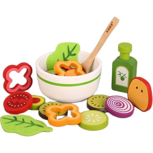 Children Wooden Kitchen Toys Pretend Play Vegetable Salad Play Food Kids Toys Wooden Fruit Birthday Gifts Interactive Game