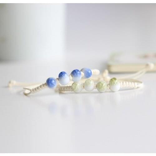 DIY National Style Four Simple Bead Ceramic Bracelet Handmade Porcelain Bangles Jewelry for Women Aadjustable