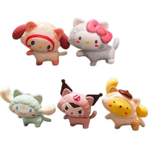 5Pcs/Set Kuromi Cinnamoroll My Melody Sanrio Figure Anime Action Figure Cute Surprise Dolls Toys For Girls Kids Toys Gift