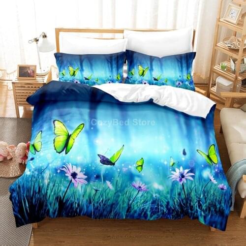 Blue Butterfly Bedding Set Modern 3d Duvet Cover Set Comforter Bed Linen Twin Queen King Single Size Kids Adult Gift Animal