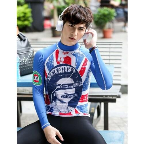 2016 Hot Character Print Rash Guard Shirts Men Swimwear Rashguard Surf Diving Tops Man Long Sleeve Beach Sun-Protective Clothing