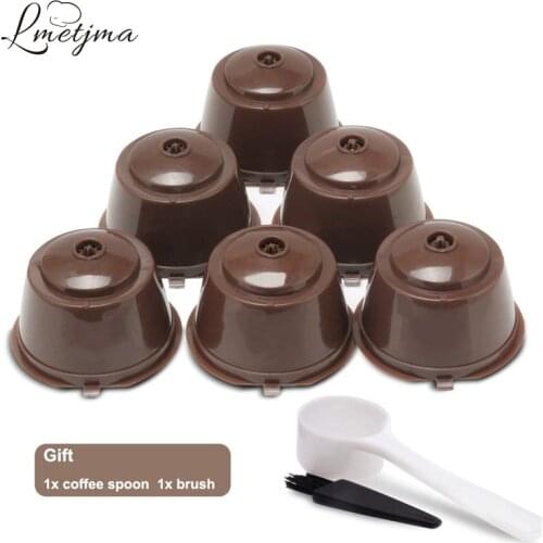 LMETJMA 6Pcs/Set Reusable Nespresso Capsules Refillable Nespresso Coffee Capsules Pods For Nespresso Machines With Spoon Brush