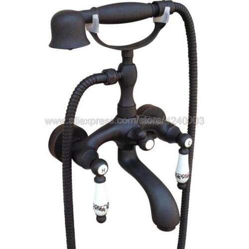 Oil Rubbed Bronze Wall Mount Bathtub Bathroom Faucet Telephone Style Mixer Faucet Tap with Dual Handle Handshower Ktf569