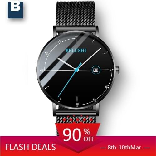 Mens Watches Top Brand Luxury Waterproof Ultra Thin Date Clock Male Black Steel Strap Casual Quartz Watch Men Sports Wrist Watch