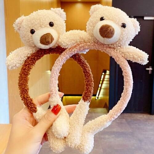 New Korean Girls Cute Cartoon Bear Doll Plush Hairbands Lovely Hair Ornament Hoop Headband Selfie Props Fashion Hair Accessories