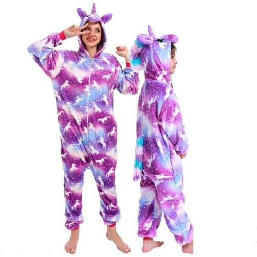 Family Matching Kigurumi Pajamas Mom and Daughter Unicorn Jumpsuits Baby Girls One Piece Women Hooded Overalls Kids Boy Pijamas