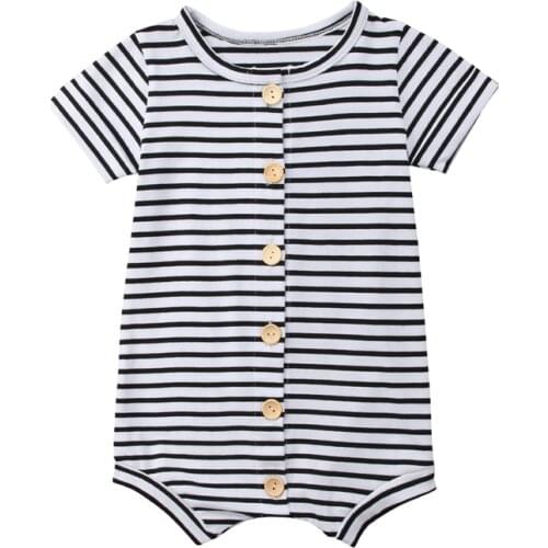 Pudcoco Fast Shipping New Causal Newborn Baby Boys Girls Toddler Romper Jumpsuit Short Sleeve O-Neck Striped Outfits Set