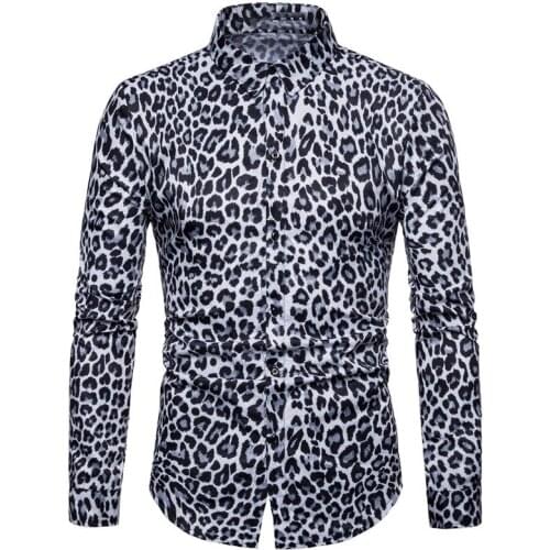 Nightclub Style Leopard Print Mens Casual Shirts Long Sleeve Summer Shirt For Men Plus Size 3XL Mens Outfit Clothing Brand A464