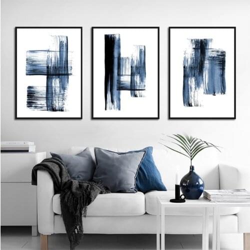 Blue Graffiti Casual Simple Fresh Canvas Painting Abstract Modern Minimalist Posters and Prints Wall Art Picture for Home Decor