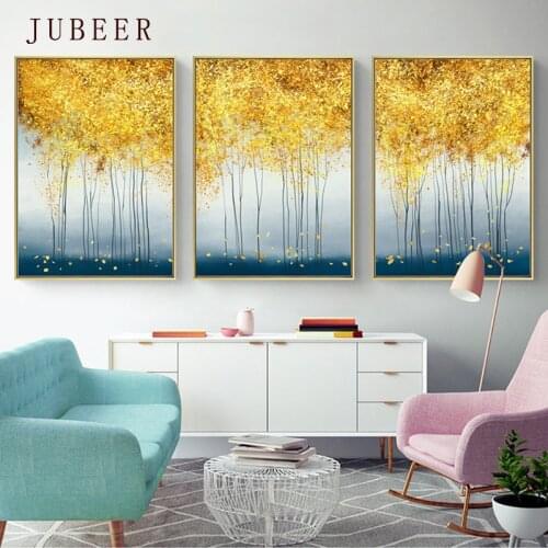 Modern Living Room Painting Abstract Golden Fantasy Canvas Poster Forest Nordic Triple Decorative Painting Home Decor