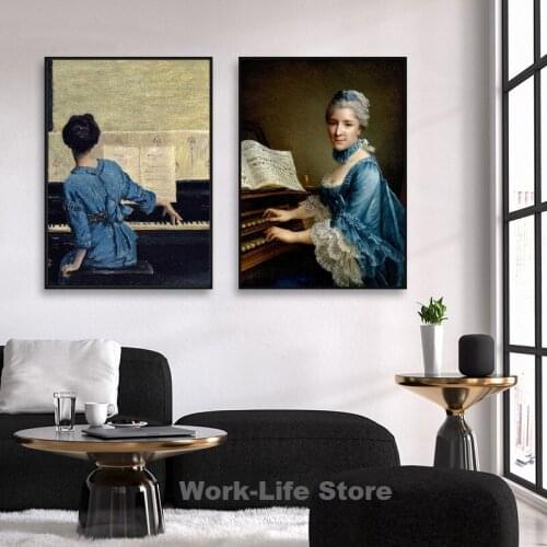 Modern Wall Art Canvas Painting Morocco Living Room Decoration Woman Playing Piano Painting Poster Printing Oil Painting Decor