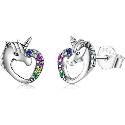 ZEMIOR Romantic Horse 925 Sterling Silver Stud Earrings For Women Cubic Zirconia Earring Anniversary Fine Jewelry New Arrival