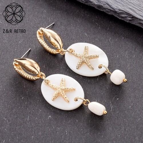 Gold Starfish Dangle Earring for Women Jewellery Irregula Beads Geometric White Hanging Earrings Pendientes Brincos Wholesale