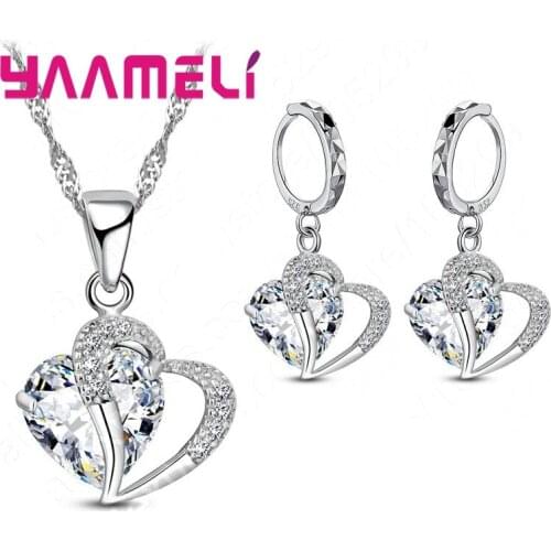 New Hottest Design Womens 925 Sterling Silver Cubic Zirconia Necklace + Earrings Wedding Jewelry Sets Gifts Nice