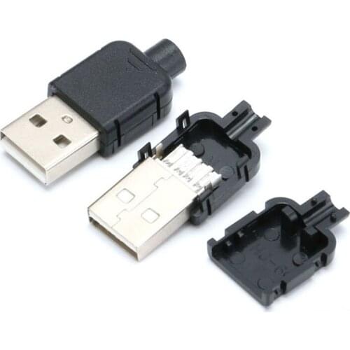 10 Sets DIY USB 2.0 Connector Plug A Type Male 4 Pin Assembly Adapter Socket Solder Type Black Plastic Shell For Data Connection