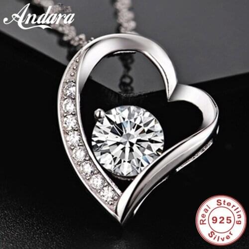 100% Silver 925 Jewelry Necklaces Zircon Love Cubes Pendants Women Necklaces Chain Length 45cm