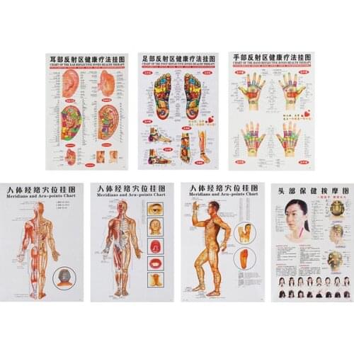3 Pcs/7pcs Acupuncture Massage Point Map Chinese&English Meridian Acupressure Points Posters Chart Wall Map For Medical Teaching